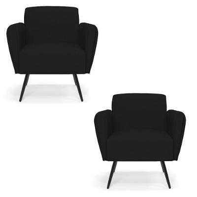 Kit 2 Poltronas Pés Palito De Ferro Bruna Linho Preto A79 - D\'rossi