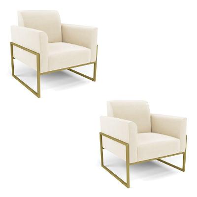 Kit 2 Poltronas Base Industrial Alta Dourado Marisa Veludo Bege D03 - D\'rossi