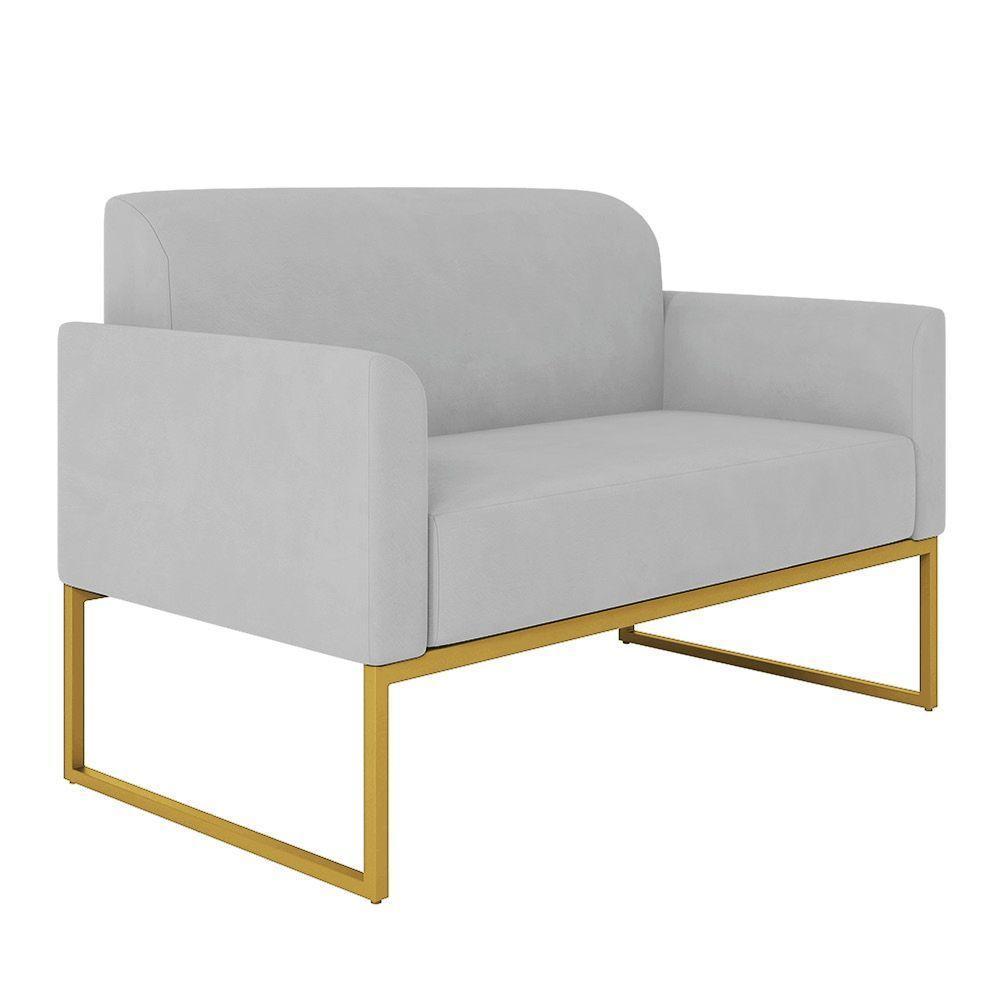 Kit 01 Namoradeira E 02 Poltronas Marisa Suede Cinza Base Industrial Metálica Dourado D\'rossi - 6