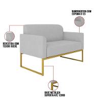 Kit 01 Namoradeira E 02 Poltronas Marisa Suede Cinza Base Industrial Metálica Dourado D\'rossi