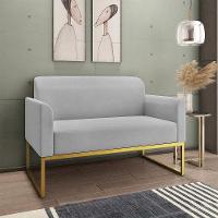 Kit 01 Namoradeira E 02 Poltronas Marisa Suede Cinza Base Industrial Metálica Dourado D\'rossi - 7