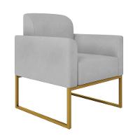 Kit 01 Namoradeira E 02 Poltronas Marisa Suede Cinza Base Industrial Metálica Dourado D\'rossi - 8