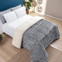 Coberdrom Estampado Sherpa E Flannel Petit Poá Solteiro 01 Peça Manta Alta 150g - Cinza - 1