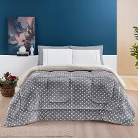 Coberdrom Estampado Sherpa E Flannel Petit Poá Solteiro 01 Peça Manta Alta 150g - Cinza - 4