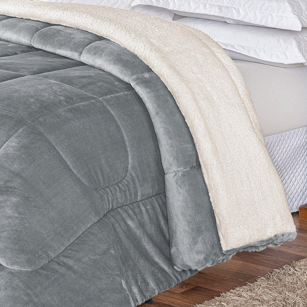 Coberdrom Pele De Carneiro Sherpa Everest Casal Padrão 01 Peça - Cinza - 2