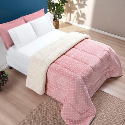 Coberdrom Estampado Sherpa E Flannel Petit Poá Queen 01 Peça Manta Alta 150g - Rosa