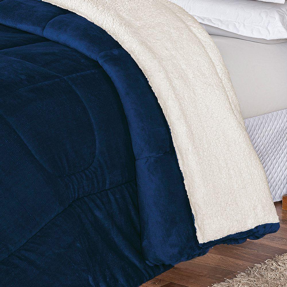 Coberdrom Pele De Carneiro Sherpa Everest Casal Padrão 01 Peça - Marinho - 2