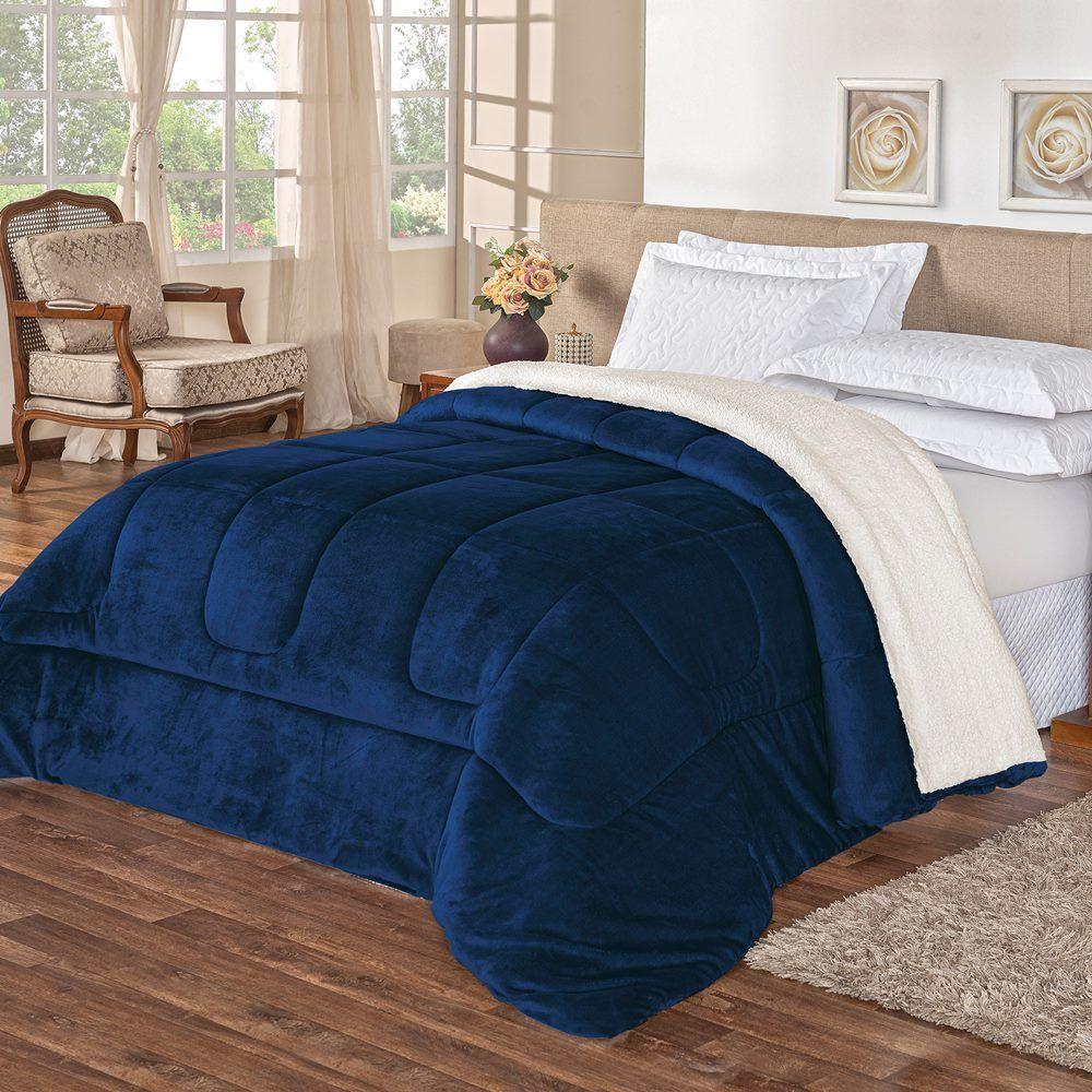 Coberdrom Pele De Carneiro Sherpa Everest Casal Padrão 01 Peça - Marinho - 3