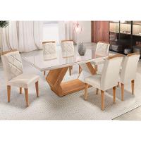 Mesa Alvorada 180 Tp Mdf Vidro Canto Reto 6 Cadeiras Rufato Veludo Creme/off White/imbuia/serig. Off - 1