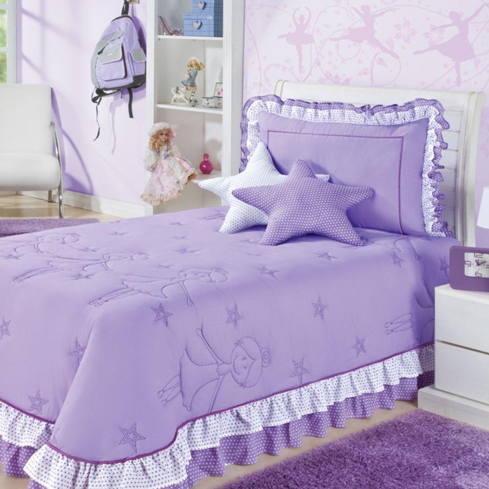 Kit Cobre Leito Com Almofadas Bailarina Solteiro 4 Peças - Lilás - 1