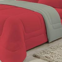 Edredom Dupla Face 100% Algodão Malha Casal Gran Moratta 01 Peça - Vermelho- Cinza - 2