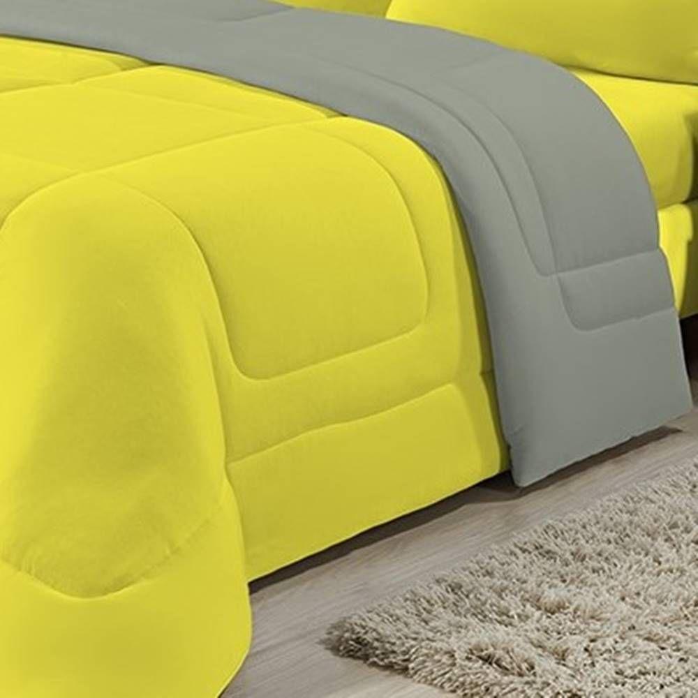 Edredom Dupla Face 100% Algodão Malha Solteiro Gran Moratta 01 Peça - Cinza- Amarelo - 2