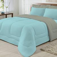 Edredom Dupla Face 100% Algodão Malha Casal Gran Moratta 01 Peça - Azul- Cinza - 4