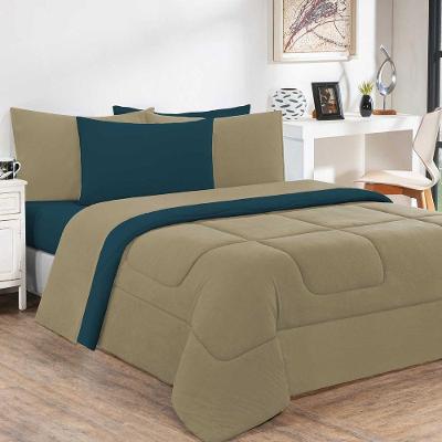 Edredom Malha 100% Algodão Gran Moratta 1 Peça Casal - Avelã-azul Petróleo