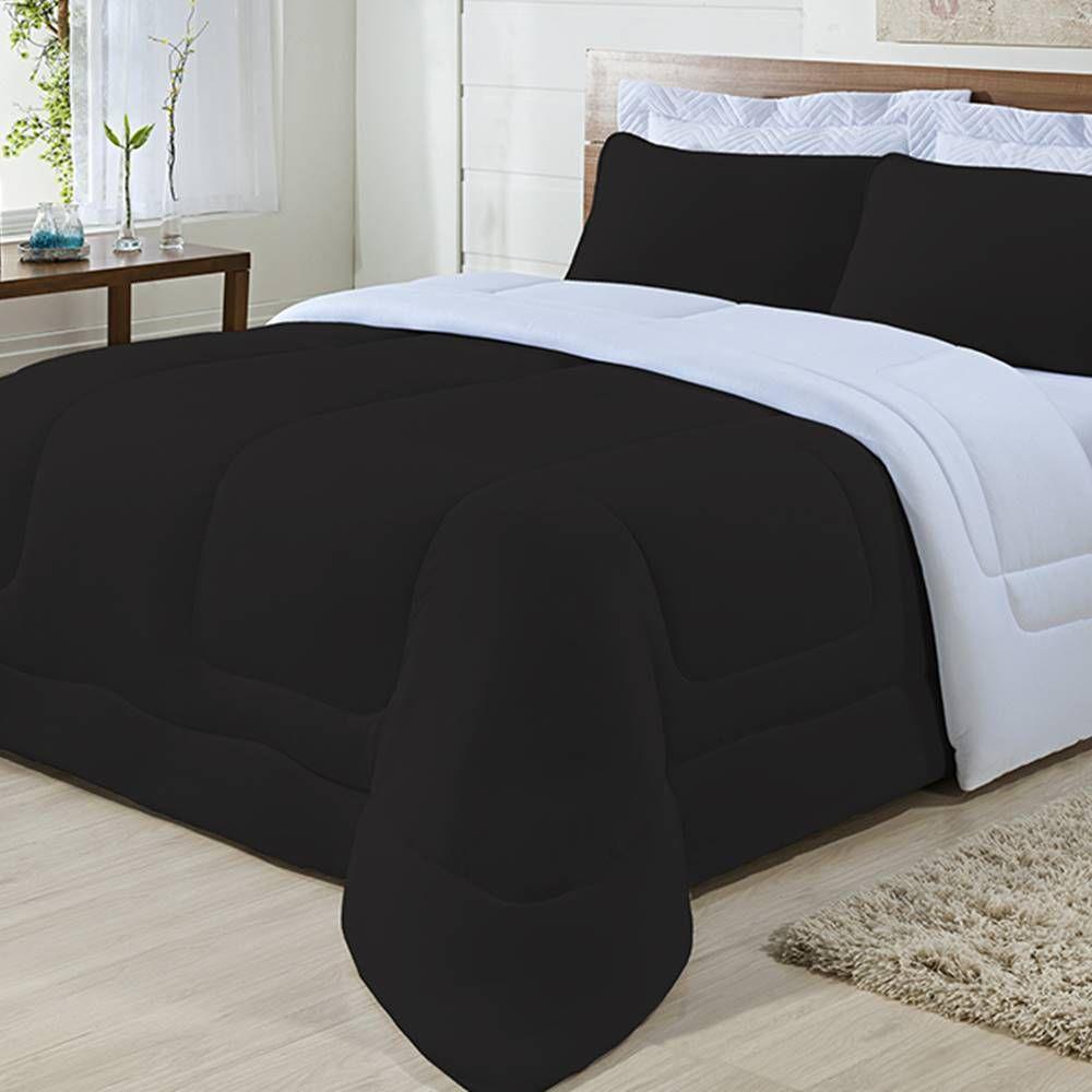 Edredom Dupla Face 100% Algodão Malha King Gran Moratta 01 Peça - Branco- Preto - 3
