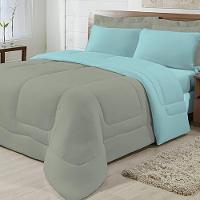 Edredom Dupla Face 100% Algodão Malha Solteiro Gran Moratta 01 Peça - Azul-cinza - 1