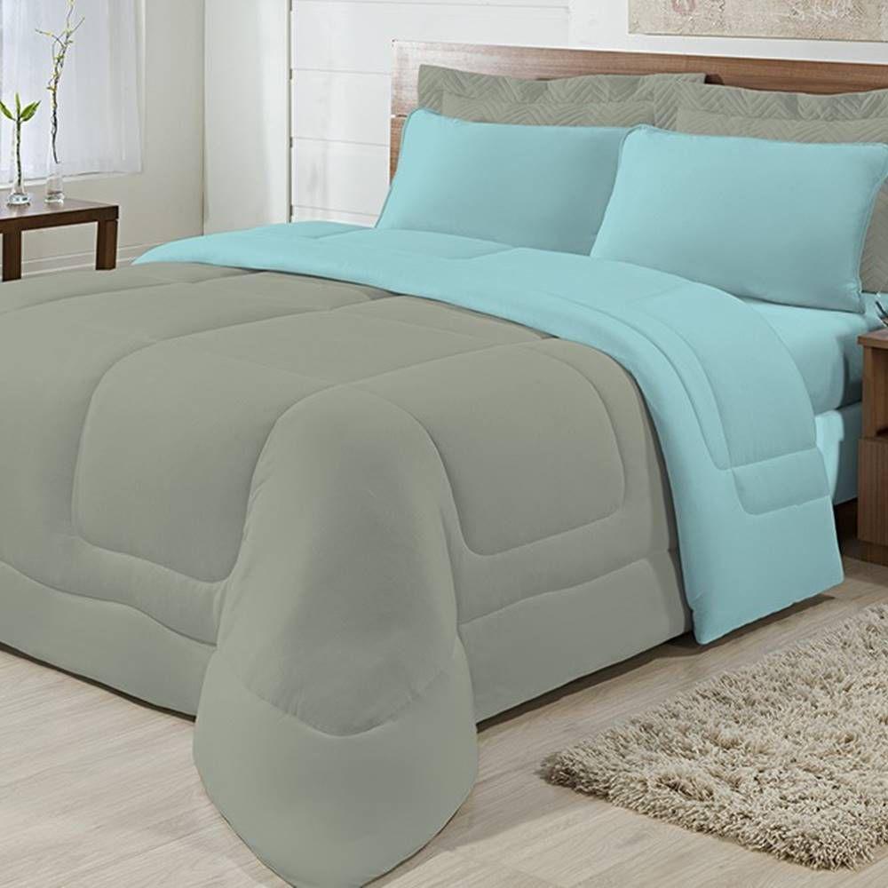 Edredom Dupla Face 100% Algodão Malha Queen Gran Moratta 01 Peça - Azul- Cinza - 3