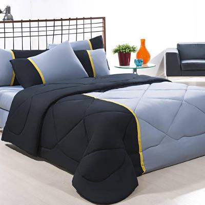 Enxoval Edredom + Jogo De Cama King Aconchego Premium 06 Peças - Preto- Cinza