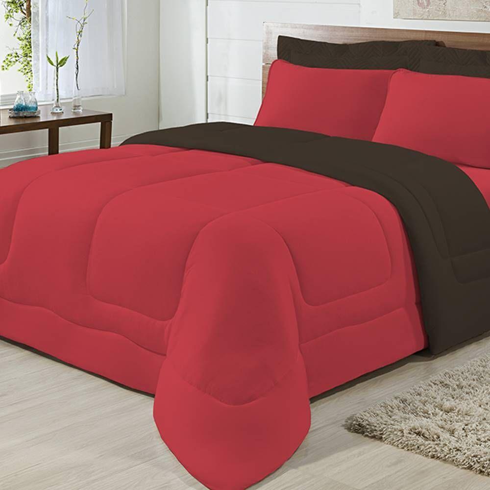 Edredom Dupla Face 100% Algodão Malha Solteiro Gran Moratta 01 Peça - Marrom- Vermelho - 3