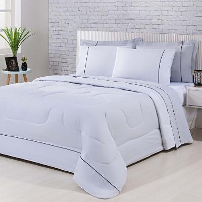 Kit Edredom 100% Algodão Percal 150 Fios Dupla Face Solteiro Jogo De Cama 5 Peças - Cinza-branco