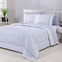 Kit Edredom 100% Algodão Percal 150 Fios Dupla Face Solteiro Jogo De Cama 5 Peças - Cinza-branco - 1