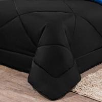Kit Edredom + Jogo De Lençol Aconchego Look House Dupla Face Casal Queen 06 Peças - Preto- Azul - 2