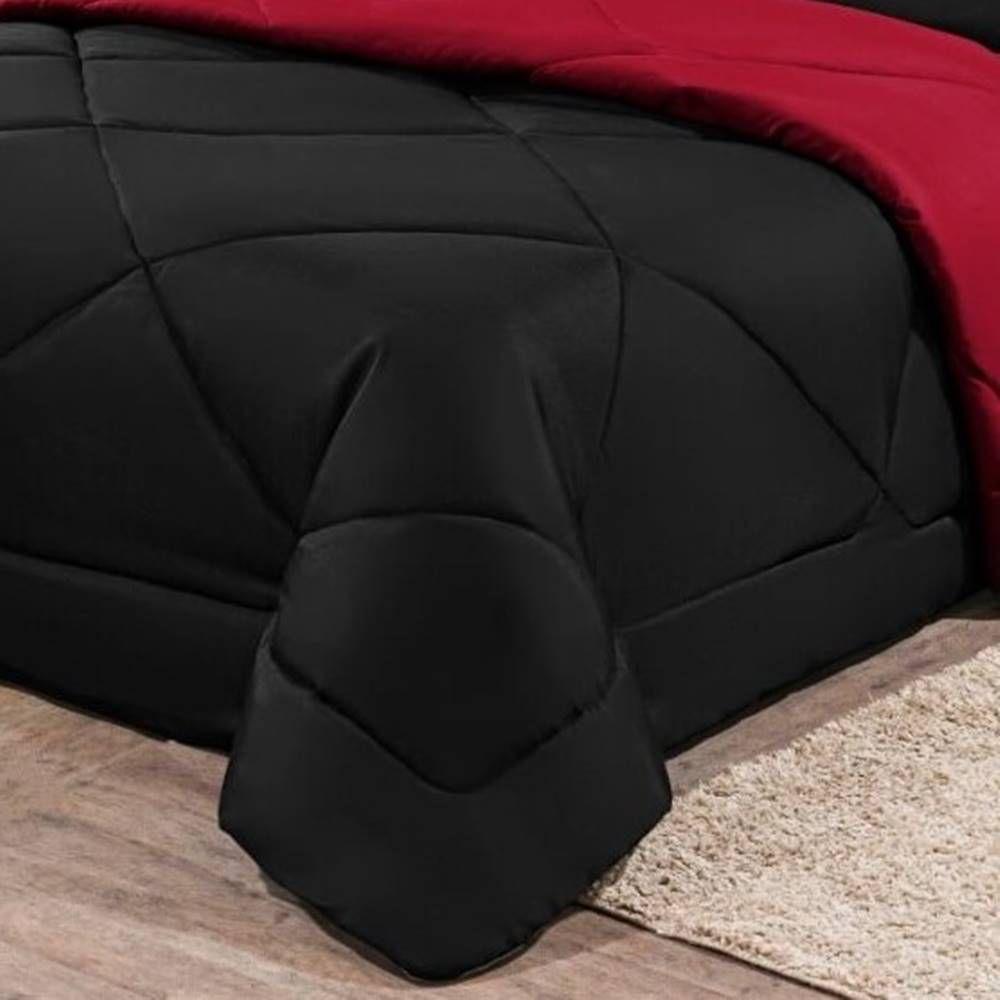 Kit Edredom + Jogo De Lençol Aconchego Look House Dupla Face Casal King 06 Peças - Preto E Vermelho - 3