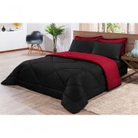 Kit Edredom + Jogo De Lençol Aconchego Look House Dupla Face Casal King 06 Peças - Preto E Vermelho - 2