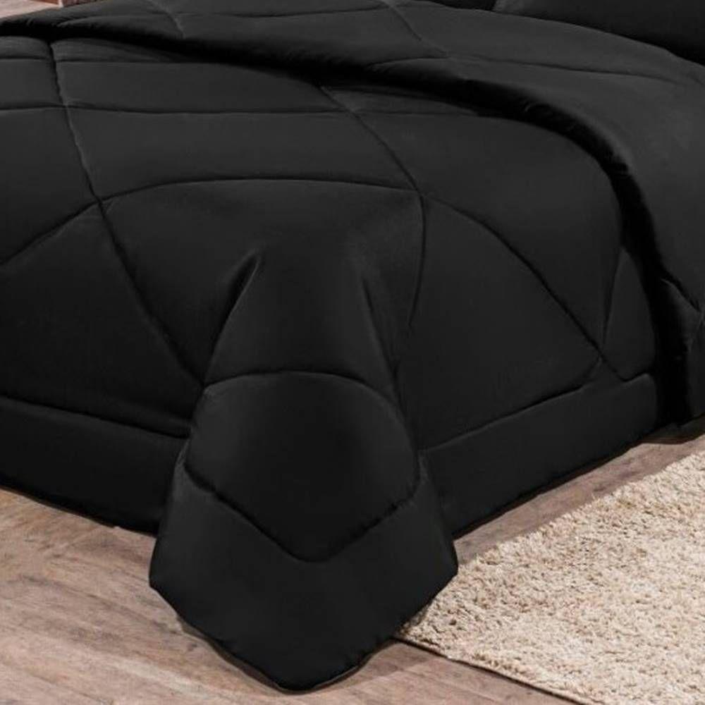 Kit Edredom + Jogo De Lençol Aconchego Look House Dupla Face Casal Queen 06 Peças - Preto - 4