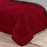 Kit Edredom + Jogo De Lençol Aconchego Look House Dupla Face Solteiro 04 Peças - Vermelho- Cinza - 2