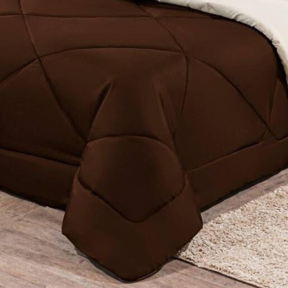 Kit Edredom + Jogo De Lençol Aconchego Look House Dupla Face Casal King 06 Peças - Marrom- Palha - 4