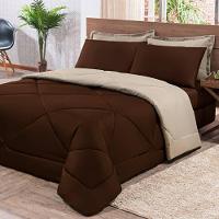 Kit Edredom + Jogo De Lençol Aconchego Look House Dupla Face Casal King 06 Peças - Marrom E Caqui - 1