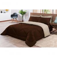 Kit Edredom + Jogo De Lençol Aconchego Look House Dupla Face Casal King 06 Peças - Marrom E Caqui - 4