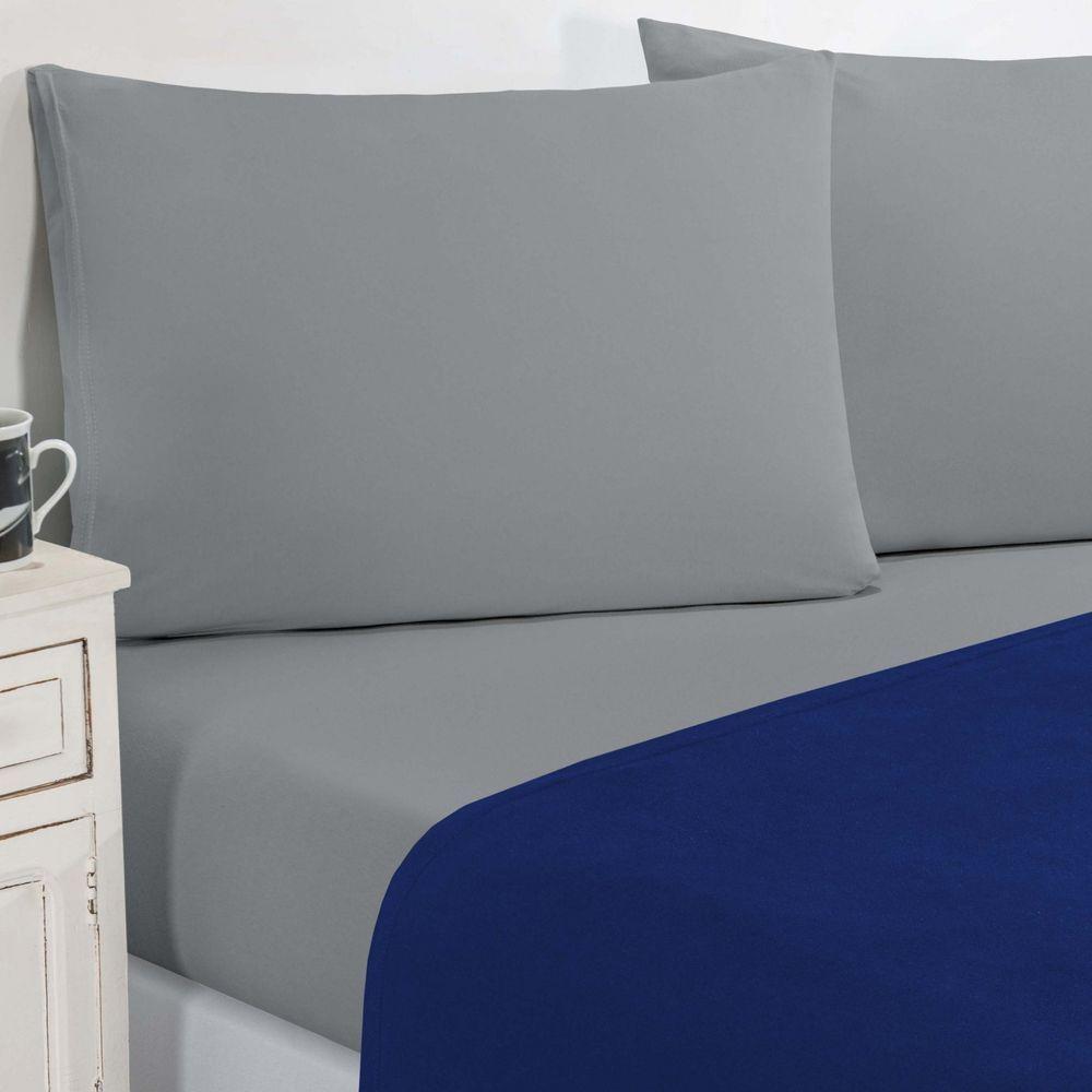 Jogo De Cama Malha Lençol 100% Algodão Gran Moratta 3 Peças Solteiro - Azul Royal-cinza - 2
