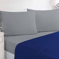 Jogo De Cama Malha Lençol 100% Algodão Gran Moratta 3 Peças Solteiro - Azul Royal-cinza - 1
