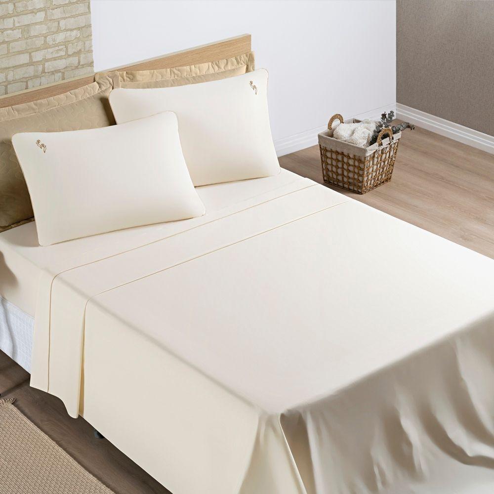 Jogo De Cama Lençol Percal 200 Fios 100% Algodão Liana Queen 04 Peças - Palha - 1