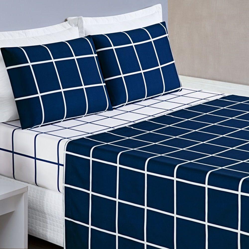 Jogo De Cama Com Lençol De Cima 200 Fios Austin King 04 Peças - Marinho - 1
