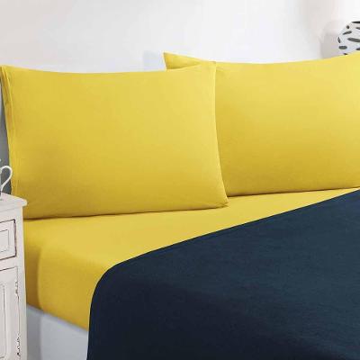 Jogo De Cama Malha Lençol 100% Algodão Gran Moratta 4 Peças Casal - Azul Marinho-amarelo