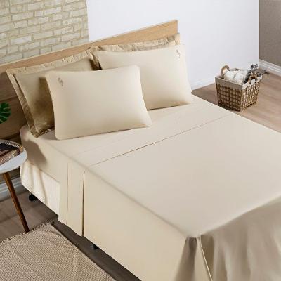 Jogo De Cama Lençol Percal 200 Fios 100% Algodão Liana Queen 04 Peças - Caqui