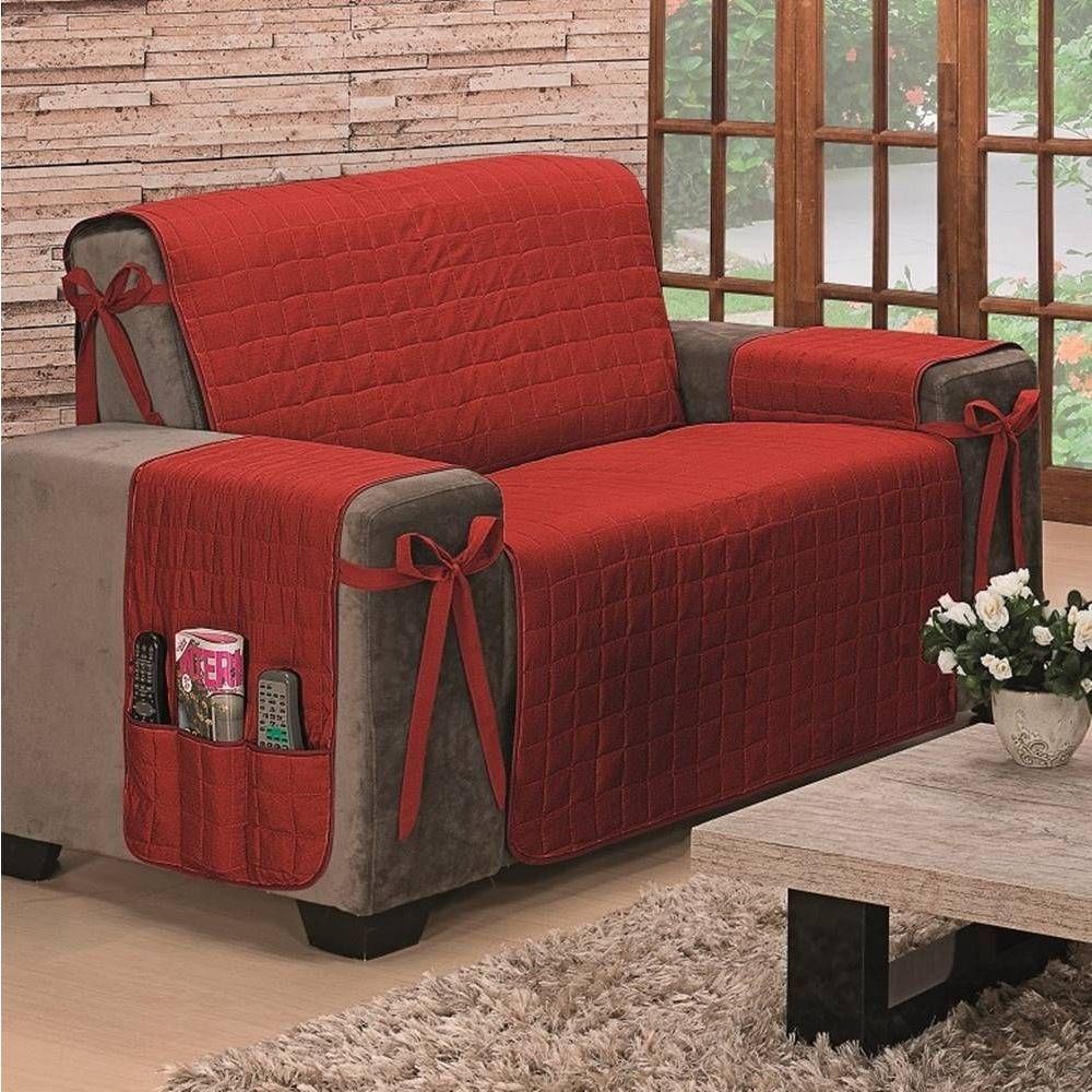 Protetor De Sofá Dupla Face Premium 2 Lugares King - Vermelho-cáqui - 1