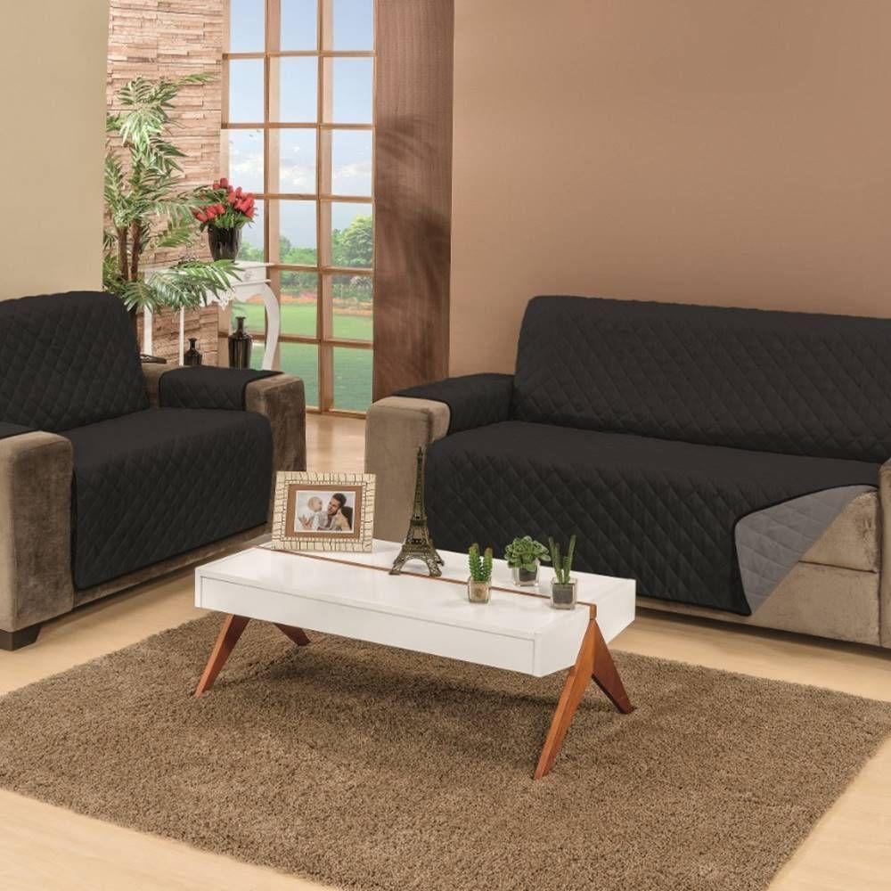 Protetor De Sofá Dupla Face Manu 2 E 3 Lugares King - Preto- Cinza - 1