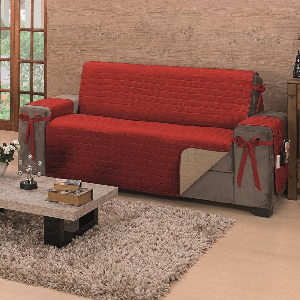 Protetor De Sofá Dupla Face Premium 3 Lugares - Vermelho-cáqui - 1