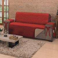 Protetor De Sofá Dupla Face Premium 3 Lugares - Vermelho-cáqui - 1