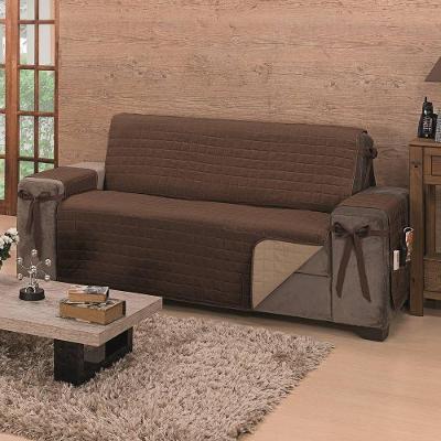 Protetor De Sofá Dupla Face Premium 3 Lugares - Marrom-cáqui