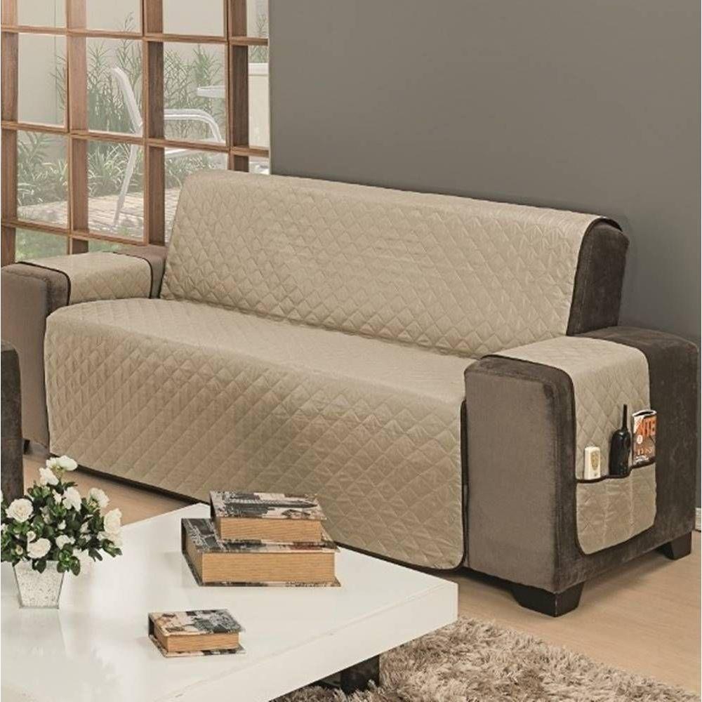 Protetor De Sofá Dupla Face Impermeável Mr 3 Lugares - Marrom-cáqui - 3