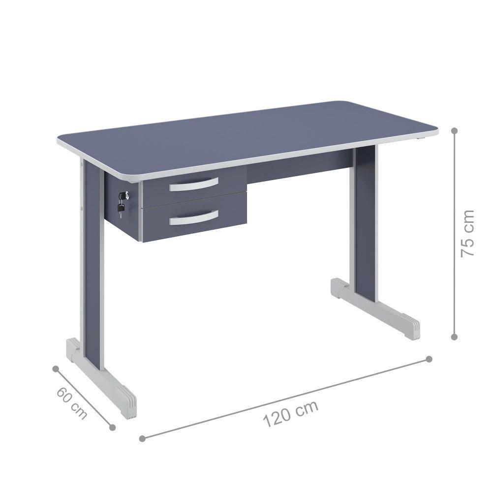 Mesa De Escritório Azul Escrivaninha Com 2 Gavetas Boston - 2