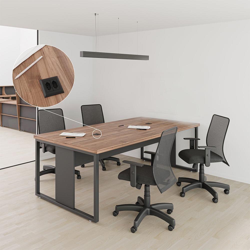 Mesa De Reunião Para Escritório C- Caixa De Tomada - Noce Preto Noce Preto - 3