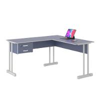 Mesa De Escritório Azul Em L Escrivaninha Com 2 Gavetas - 1