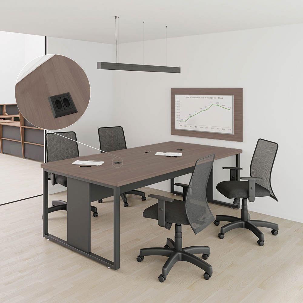 Mesa De Reunião Para Escritório C- Caixa De Tomada - Freijó E Preto Freijó E Preto - 4