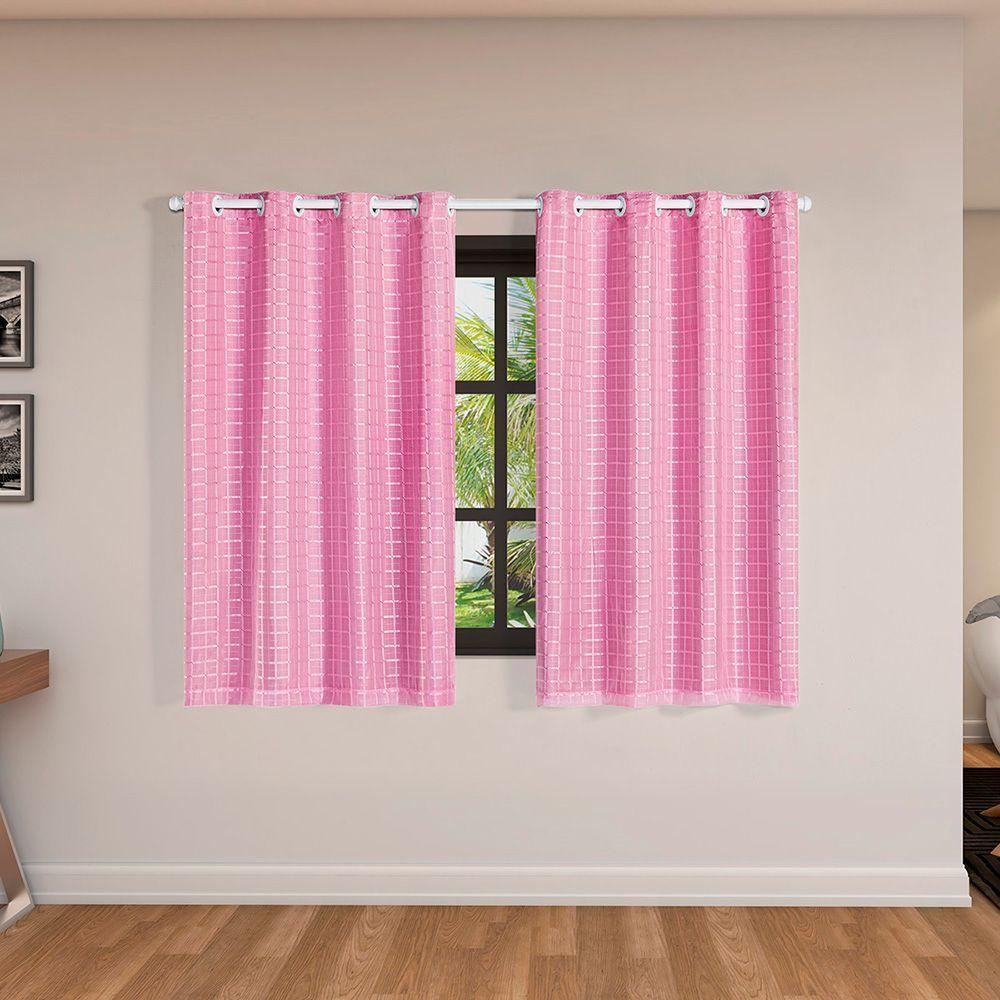Cortina Blackout Pvc Com Tecido Voil Xadrez 2,00 M X 1,40 M - Rosa - 1